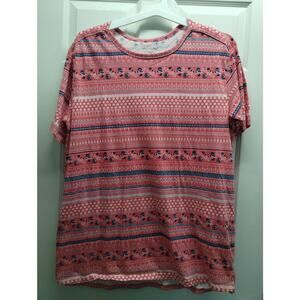 Woman Within Size 1X (22/24) Light Red/Pink Multi-Pattern Short Sleeve T-Shirt